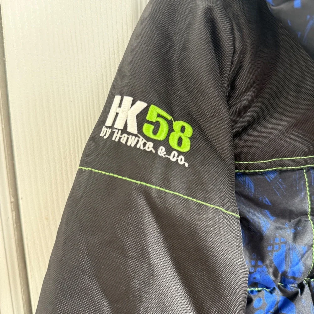 HK58 Hawke & Co Boys XL 14/16 Puffer Jacket Blue Black Neon Green Hooded Coat